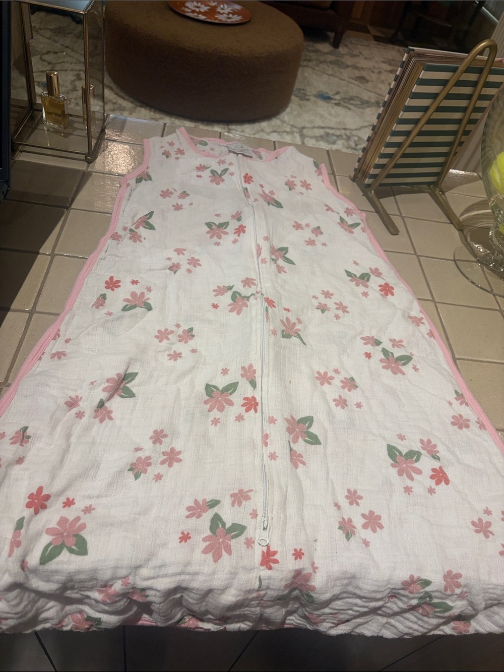 Baby Aden and Anais  Floral Sleep Sack - Pink and White Sleeveless Swaddle 12-18